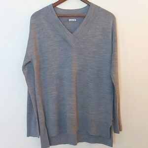 Smartwool Lightweight VNeck Tunic Sweater Marled Gray Ribbed Sleeves